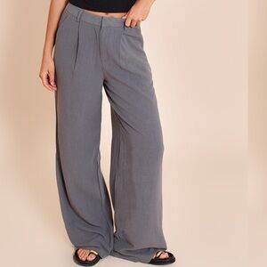 Gray Wide-Leg Women's Linen Pants